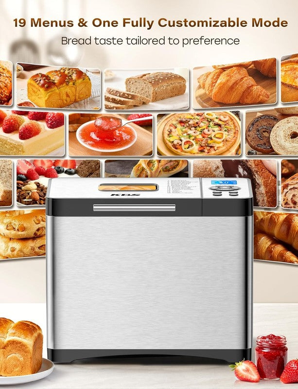 19-in-1 Bread Maker 2LB w/ Ceramic Pan Gluten Free Timer Steel1