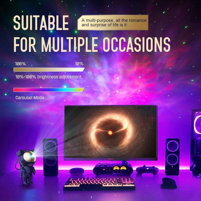 Galaxy Projector for Gaming Room Decor - Black Astronaut Star Projector, Cool St4