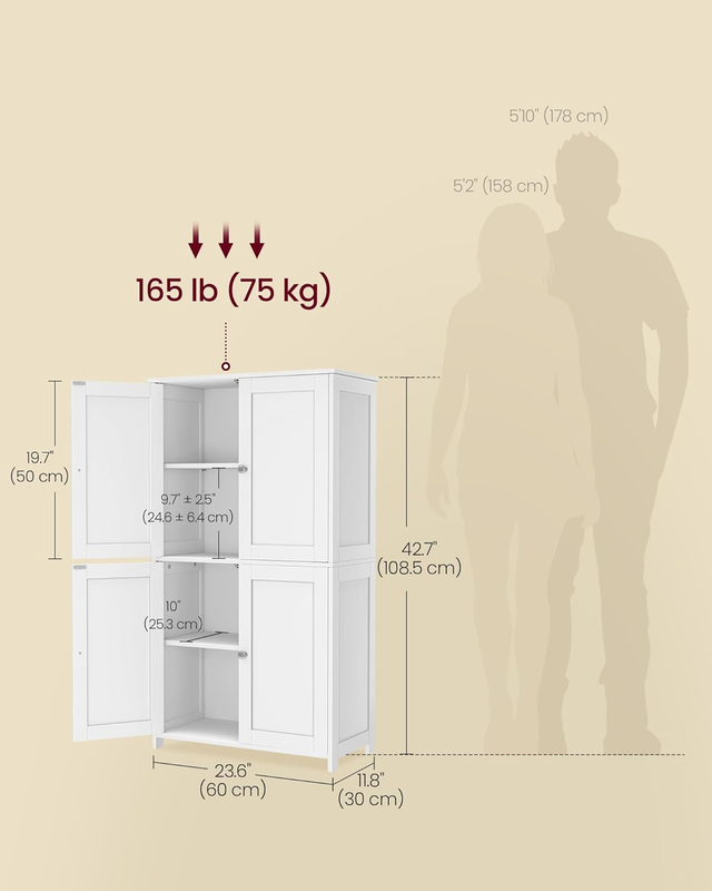 Shaker Floor Storage Cabinet 4 Door 2 Shelves Tall Organizer Cloud White2