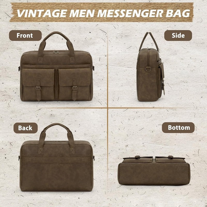 Mens Messenger Bag 16in Leather Laptop Briefcase Vintage Satche Dark Brown6