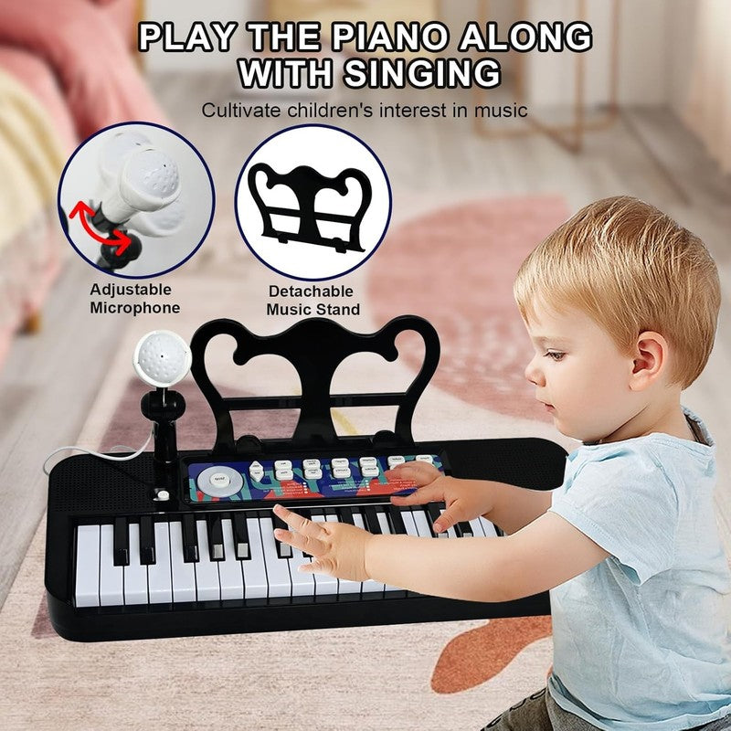Piano Toy for Kids   37 Keys Piano Keyboard Toy with Stool and Microphone, Black4