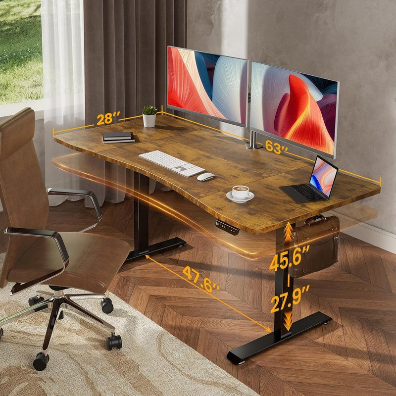 63x28 Electric Standing Desk Sit Stand Home Office Computer Table Brown1