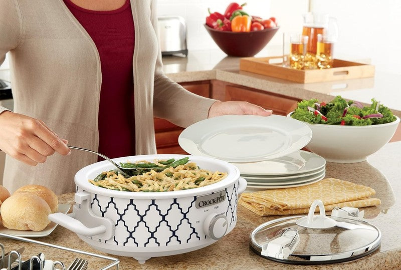 2.5Qt Casserole Slow Cooker White/Blue Compact Durable Cooker1