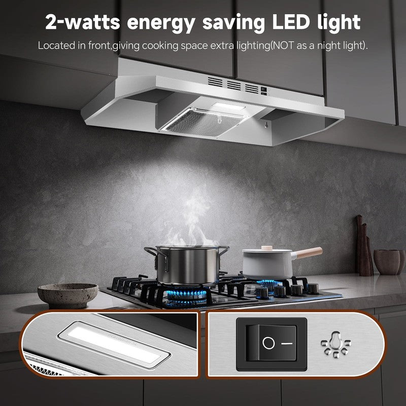 36" Convertible Under Cabinet Range Hood LED Light Dishwasher-Safe Filter2