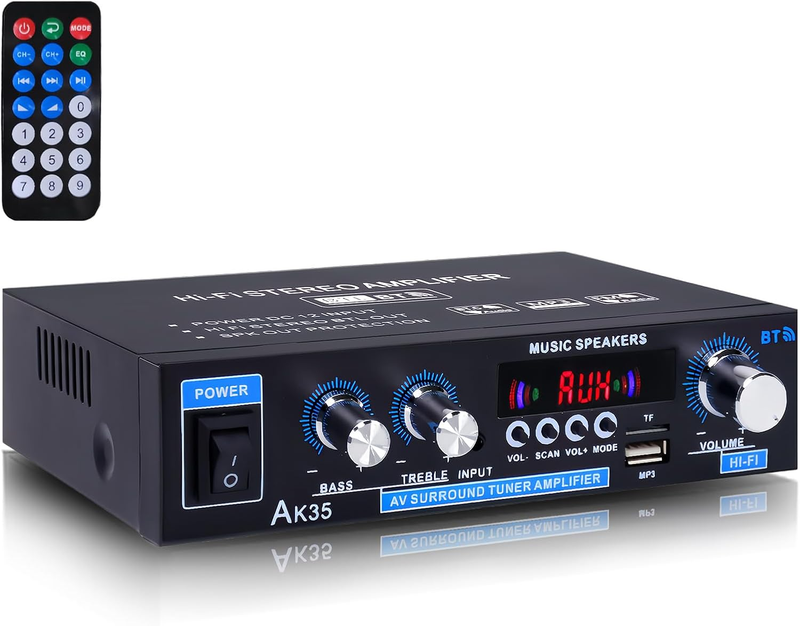 AK35 200W Bluetooth 5.0 Stereo Amp 2 Ch Mini Aux USB SD Remote Bass Treble7
