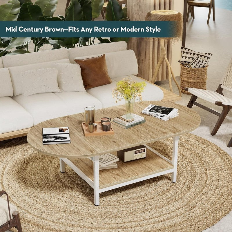 2 Tier Foldable Coffee Table, White & Oak, Modern Living Room Table2