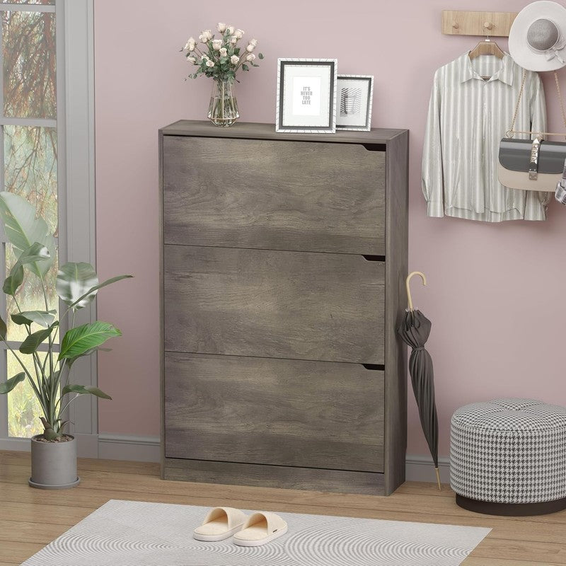 Shoe Cabinet 3 Flip Drawers Freestanding Wood Storage Entryway Hallway2