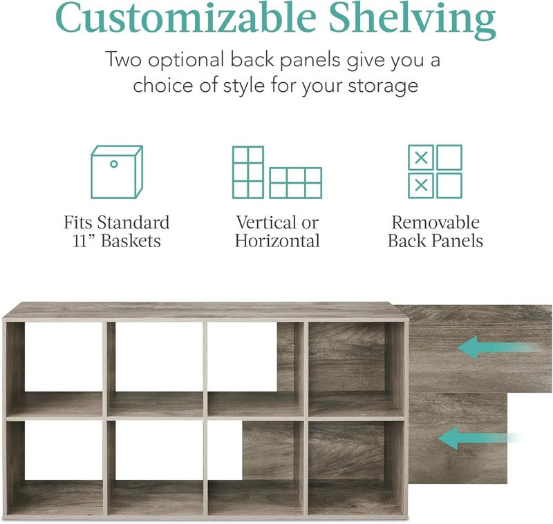 8 Cube Storage Organizer, Shelf, Bookcase, Display Shelf, Removable Back Panels3