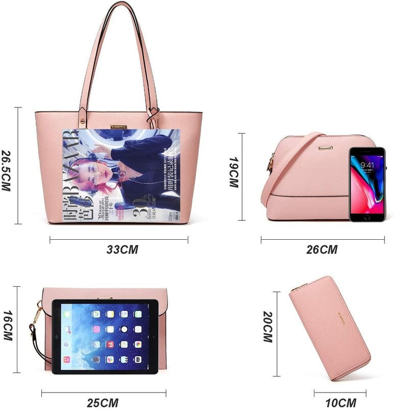 Women Fashion Synthetic Leather Handbag Set 4PCS Tote Shoulder Satchel Purse5