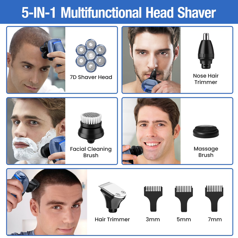 7D Head Shaver, 5 in 1 Bald Head Shavers for Men Electric Razor, LED Display7