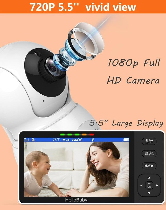 720P HD Baby Monitor with Camera, Audio, Night Light & 1000Ft Range1