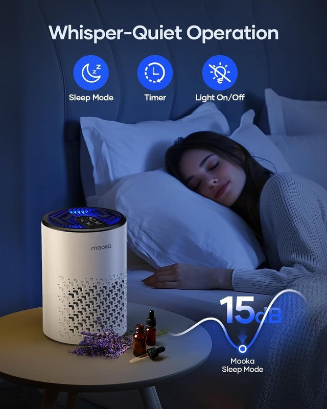 Air Purifier for Bedroom Home Pets w/ Fragrance Sponge Smoke Dust Odor White3