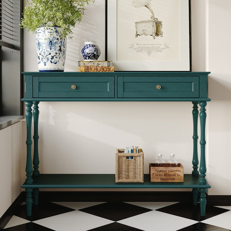 40” Modern Console Table Entryway Sofa Table w/ 2 Drawers Green1