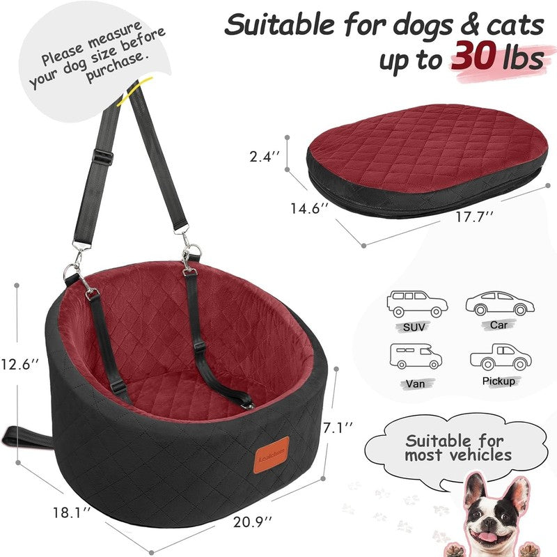 Dog Car Seat Small Dogs up to 30lbs Memory Foam Washable Anti Slip Black/Red1