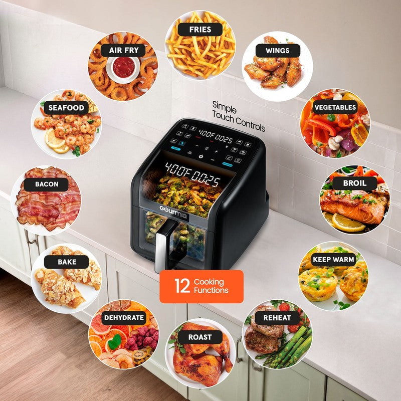 7QT Digital Air Fryer Panoramic View Window 12 Preset Touch Screen Cooker Black3