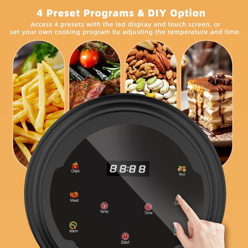 Black 5QT 1000W Digital Air Fryer Glass Pot Nonstick Dishwasher Safe2