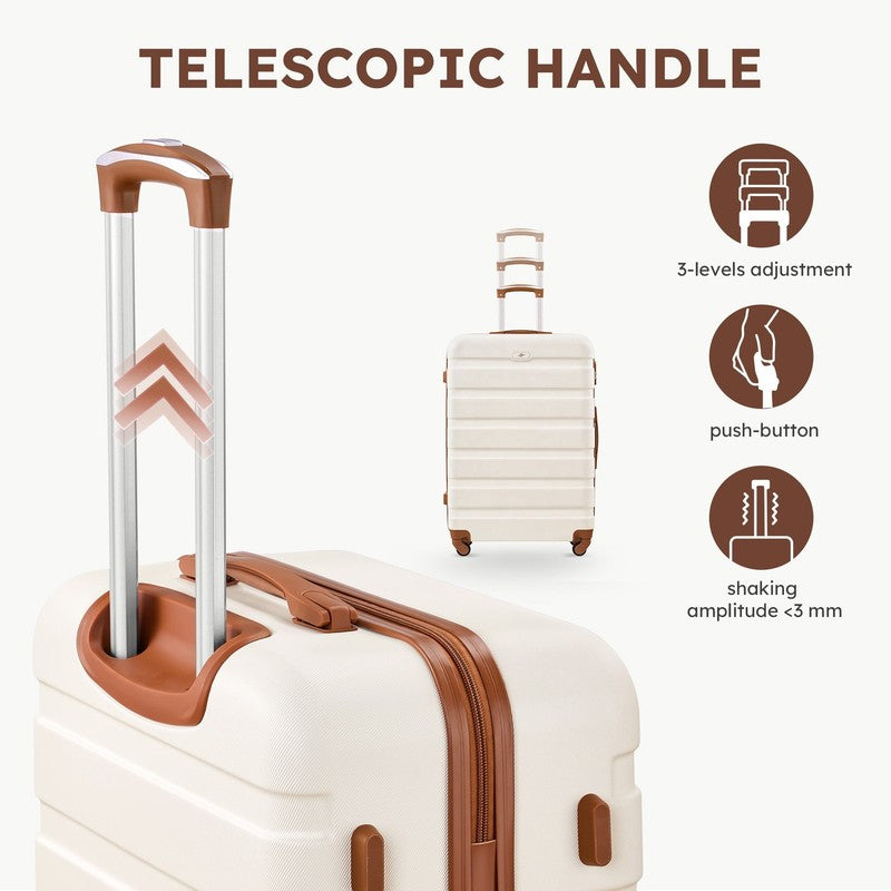 4 Piece Luggage Set ABS Carry On 14 20 Inch Hardside Expandable Duffle White Tan5