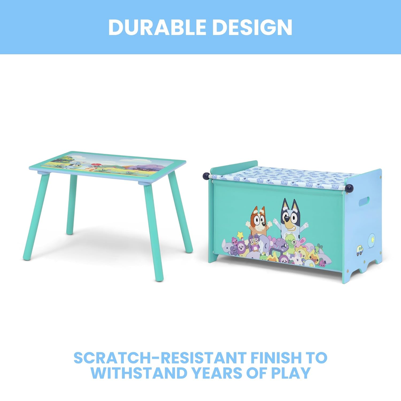 Bluey 3 Piece Toddler Playroom Set – Includes Table, Chair and Toy Box, Blue3