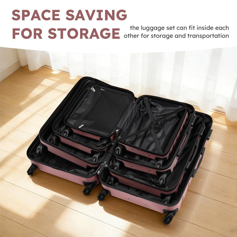 4 Piece Luggage Set Hardside Spinner Suitcase 16 20 24 28 Inch Lightweight Pink8