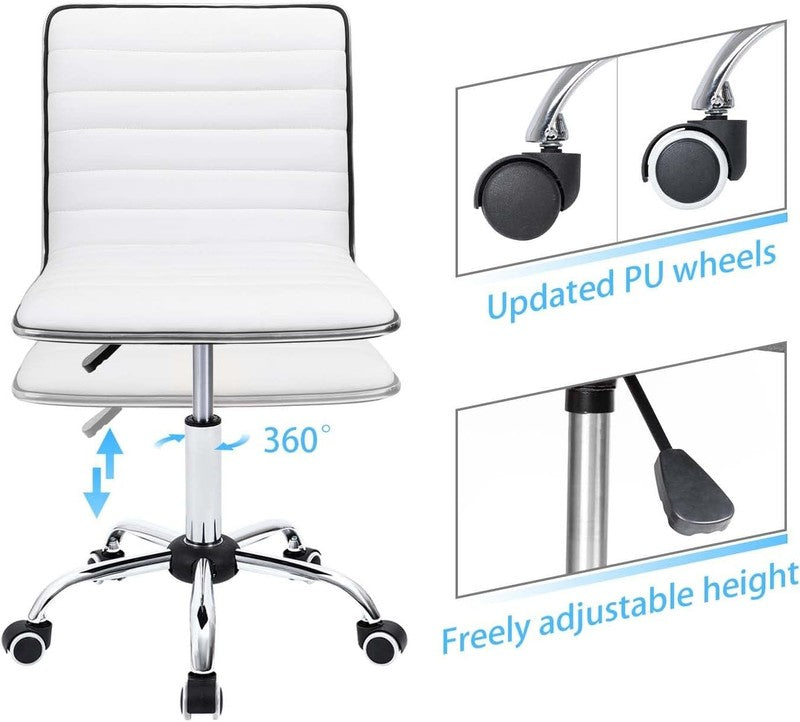 Retro White PU Leather Mid Back Vanity Chair with Swivel Design6