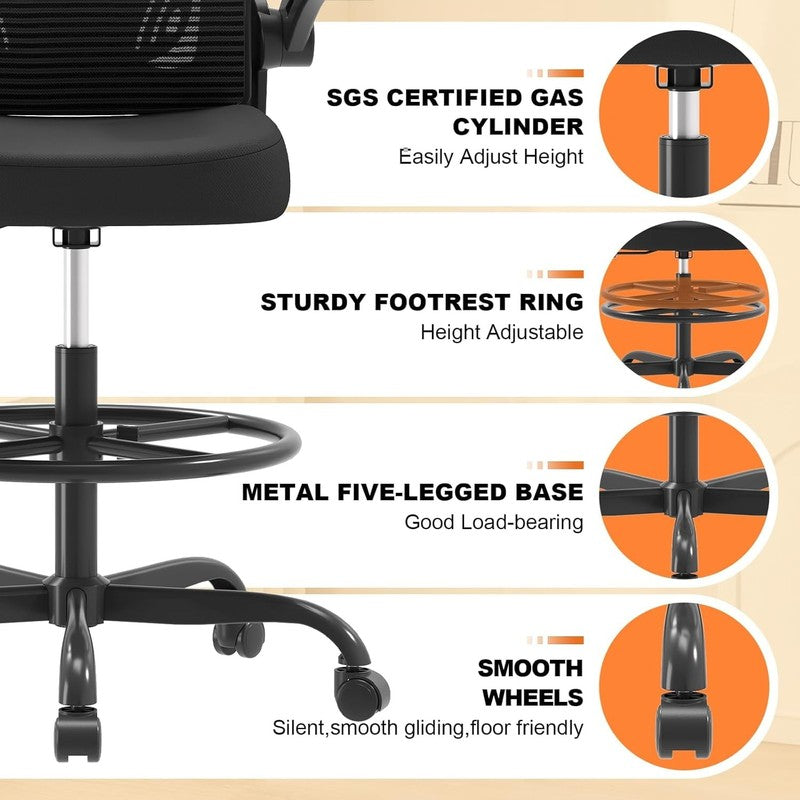 Ergonomic Drafting Chair, Tall Office Chair with Flip Up Armrests, Breathable Me4