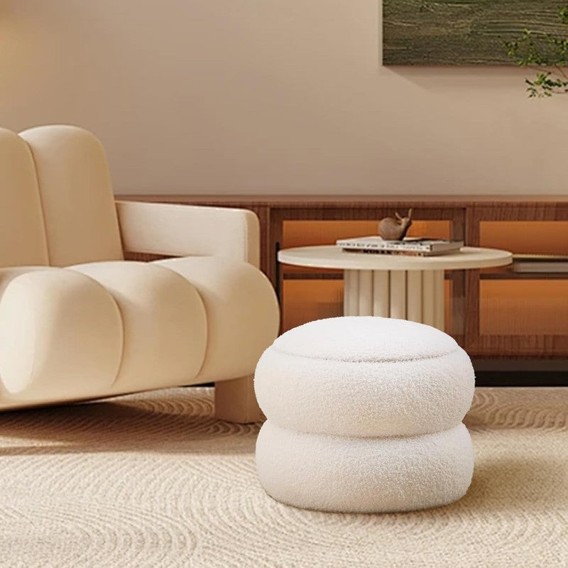 Storage Ottoman,Soft Teddy Velvet Upholstered Footrest,Mordern round Footstool w1