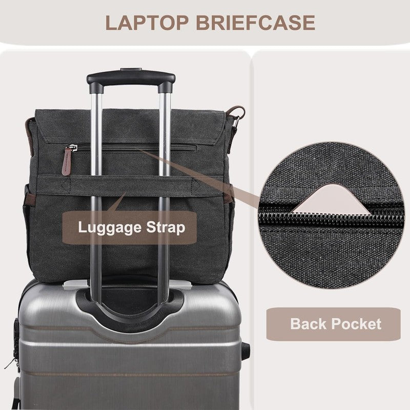 Canvas Messenger Bag 15.6" Laptop Satchel Shoulder Bag Business Unisex Black5