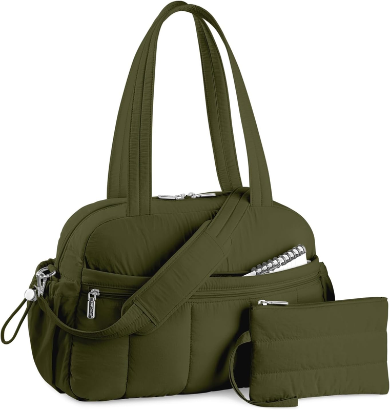 Travel Duffel Bag Women Puffer Gym Weekender Wet Pocket Carry On Dark Green10