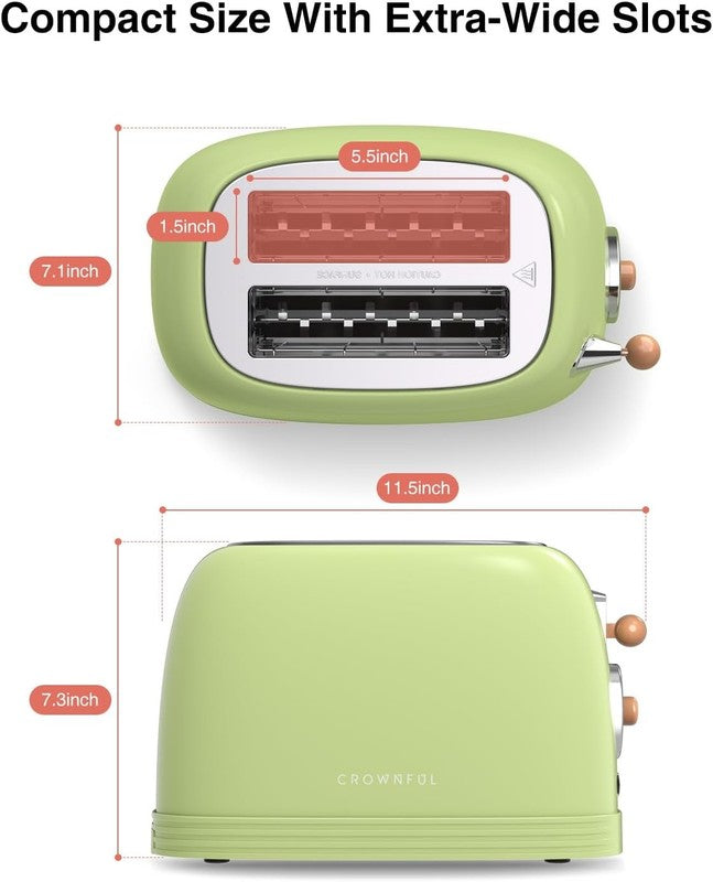 Retro 2-Slice Toaster Green - Wide Slots, Bagel, Defrost, Cancel, 6 Shade2