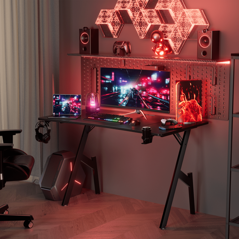 55 Inch Gaming Desk, Ergonomic Gaming Table, Computer Desk with Headphone Hook &5
