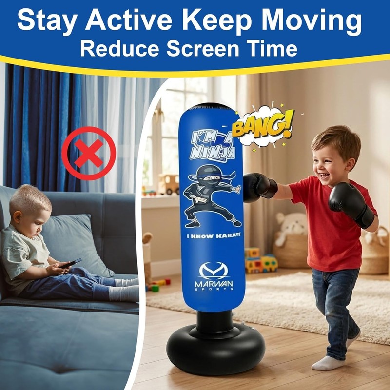 Punching Bag for Kids with Boxing Gloves Ages 4 12 – 63" Inflatable Boxing Bag f3