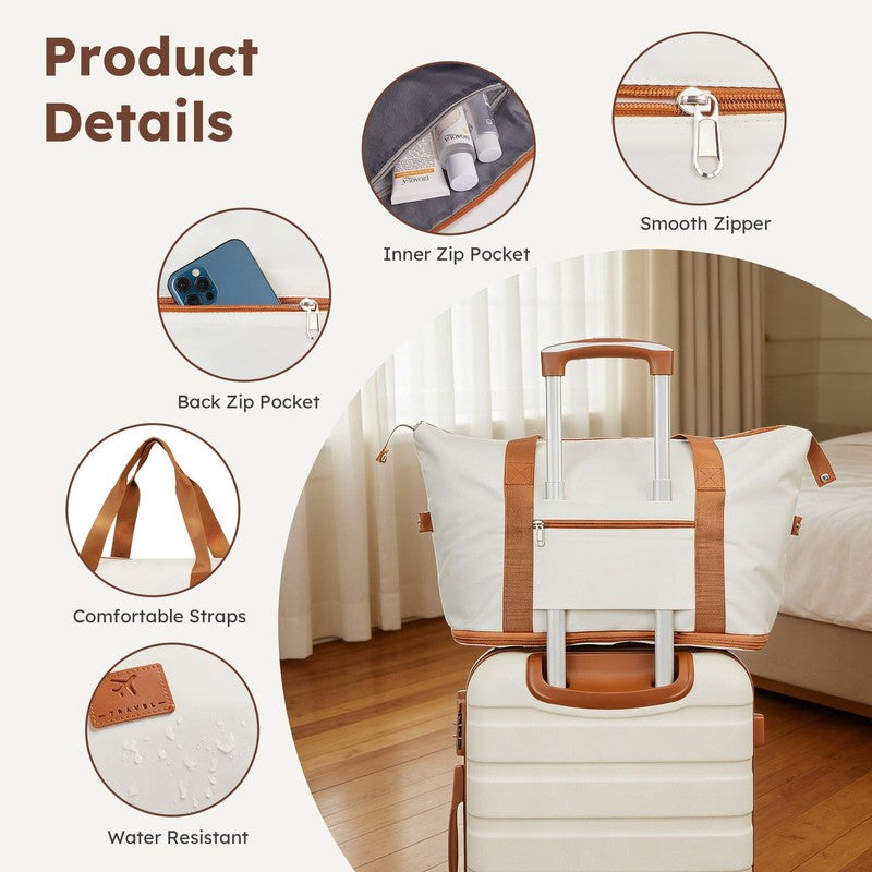 4 Piece Luggage Set ABS Carry On 14 20 Inch Hardside Expandable Duffle White Tan10