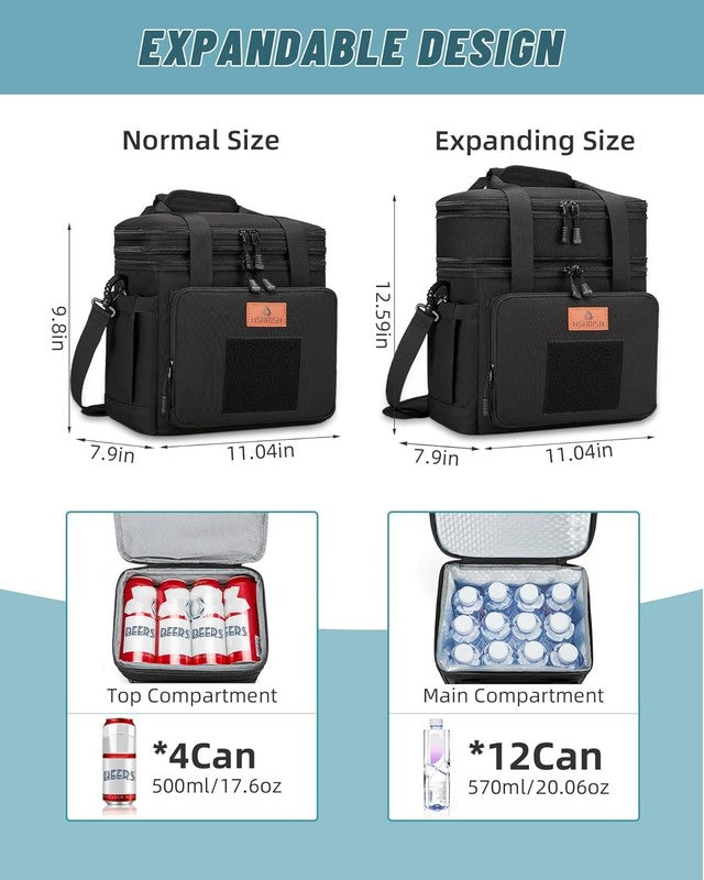 Large Expandable Insulated Lunch Bag Cooler 16L/24 Cans Black1