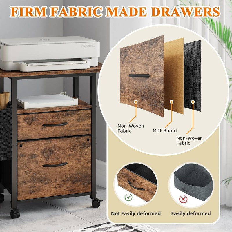 2 Drawer File Cabinet with 24'' Extended Desktop, Mobile Filing Cabinet, Rolling7