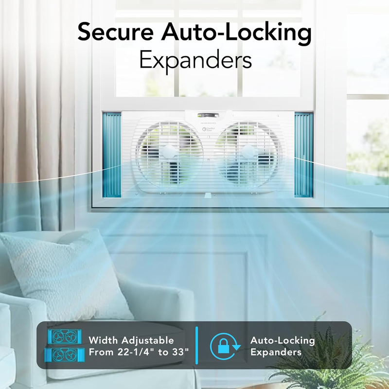9" Window Fan 3 Speed Dual Auto Lock Expanders Exhaust w/ Removable Bug Screen7