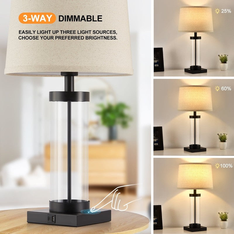 Dimmable Glass Table Lamps Set of 2 with USB Ports for Modern Living Room2