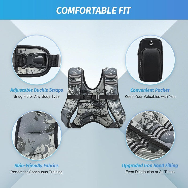 Weighted Vest 12Lb Reflective Stripe Workout Strength Training Fitness Gray Camo1