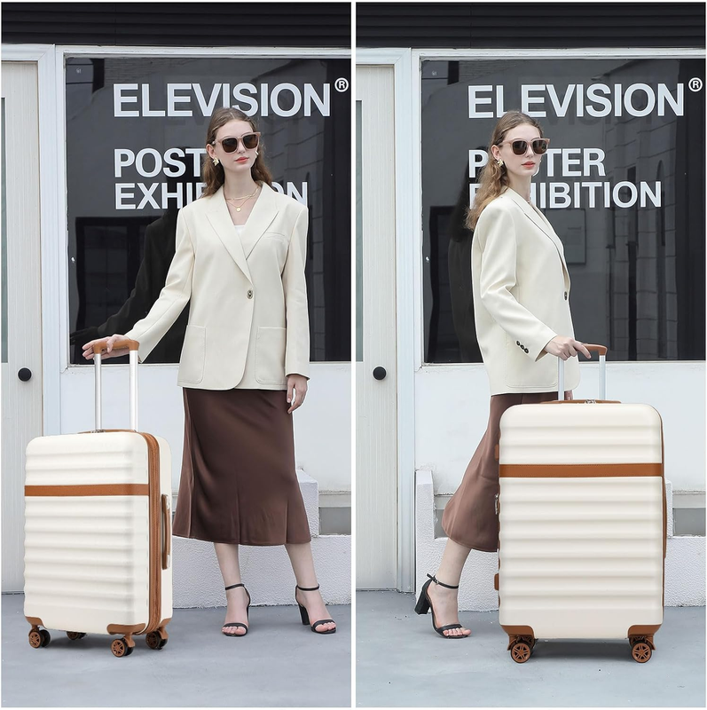 28 Inch Expandable Hardside Luggage ABS PC TSA Lock Suitcase Cream White1