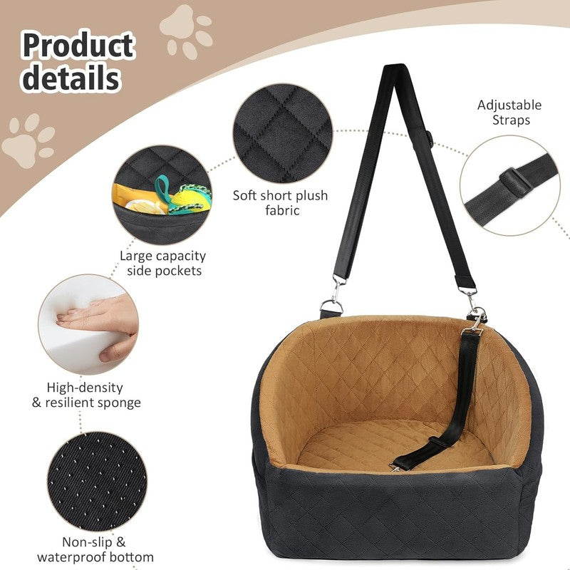 Dog Car Seat Small/Medium Dogs under 30lbs Washable w/ Pockets Black/Brown3