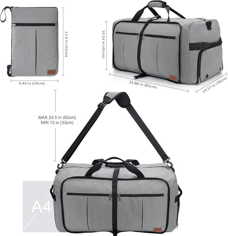 120L Large Travel Duffel Bag Foldable w/ Shoe Compartment Gray1
