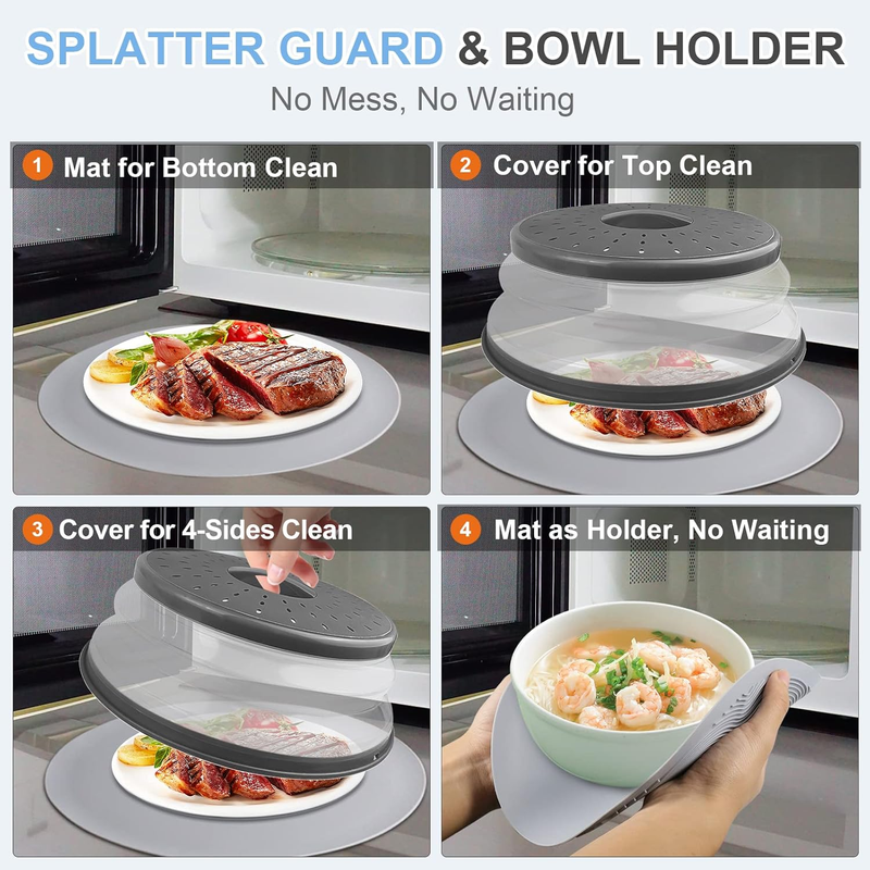 2 Pack 12 Inch Microwave Food Cover Silicone Splatter Guard Collapsible2