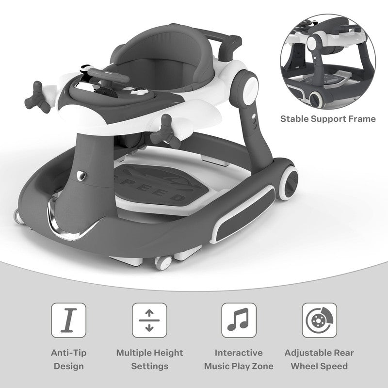 5-In-1 Musical Baby Walker with Wheels, Foldable Baby Walker for Boys Girls, Gre4
