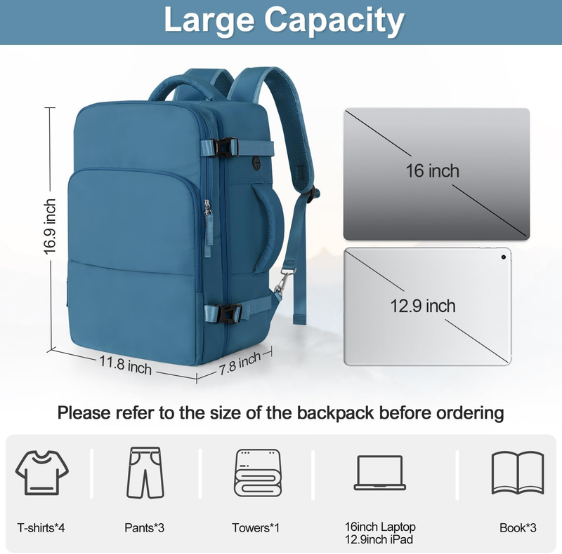 Travel Laptop Backpack Carry On Personal Item 16in Waterproof Daypack8