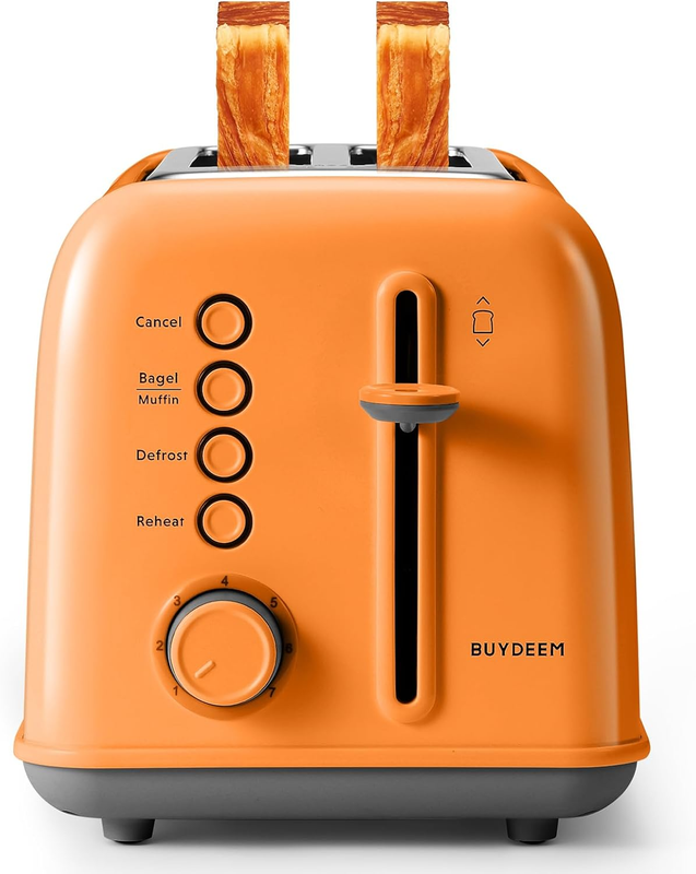 Retro 2 Slice Toaster Extra Wide Slots Stainless Steel 7 Shade Muffin Orange0