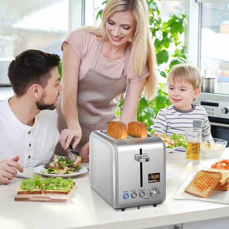 Silver 2 Slice Toaster Stainless Steel - LCD Display, 7 Shades, Bagel, Defrost6