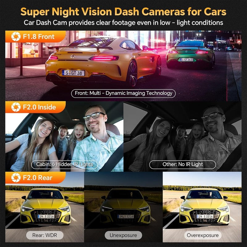 3 Channel Dash Cam Front Rear Inside 2.5K WiFi Car Camera IR Night 64GB Card2