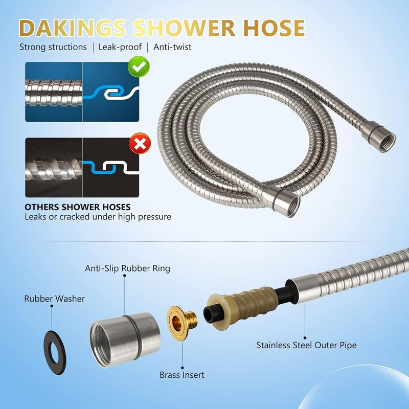 DAK 6-Mode High Pressure 5" Handheld Shower Head Brushed Nickel w/ 60" Hose3