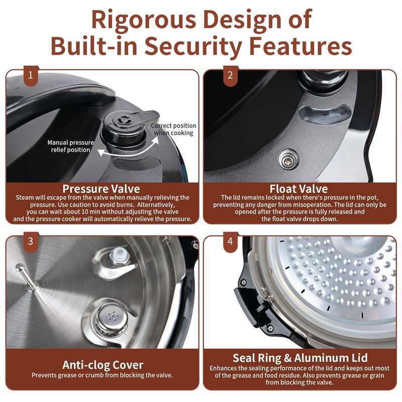 6Qt 9-in-1 Electric Pressure Cooker 14 Presets Multi-Function Stainless5