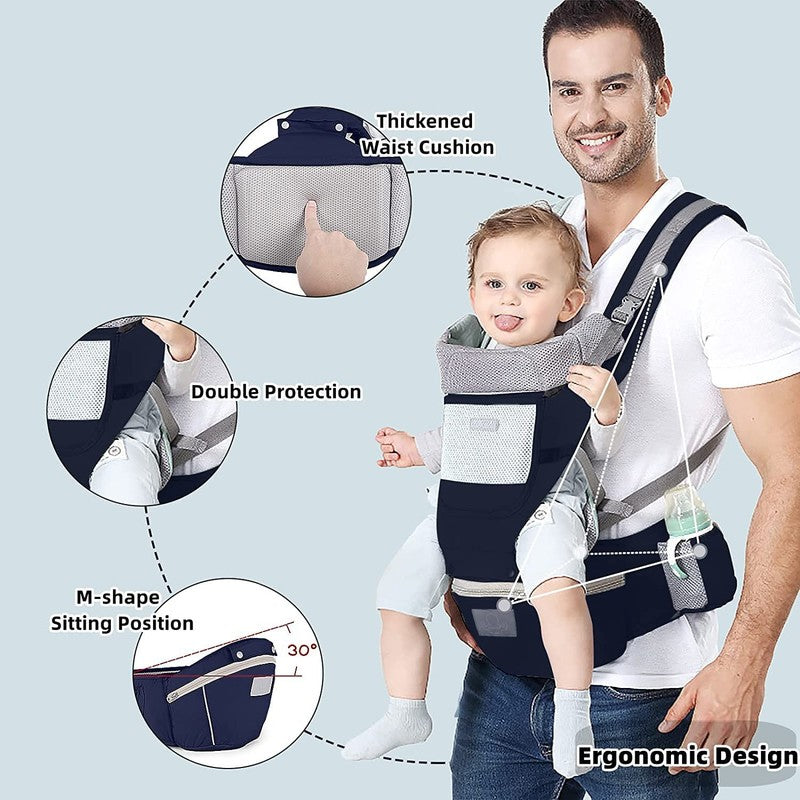 Ergonomic Baby Carrier with Hip Seat for Newborns to Toddlers - Blue2
