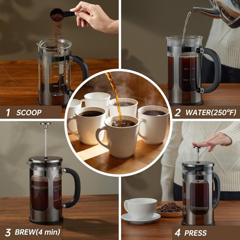 French Press Coffee Maker 34Oz 4 Level Filtration Stainless Steel Dark Pewter4